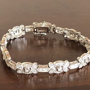Designer FA 925 Sterling Silver Cubic Zirconia CZ Statement Tennis Bracelet